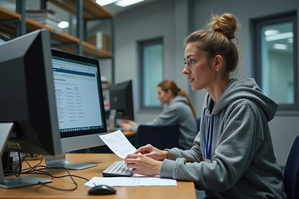 Une administratrice de club consultant des documents pour corriger une erreur sur l'extranet FFBB FBI V2