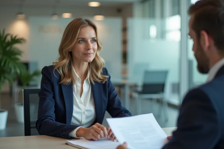 Femme consultant un conseiller bancaire LCL pour souscrire un crédit flexible