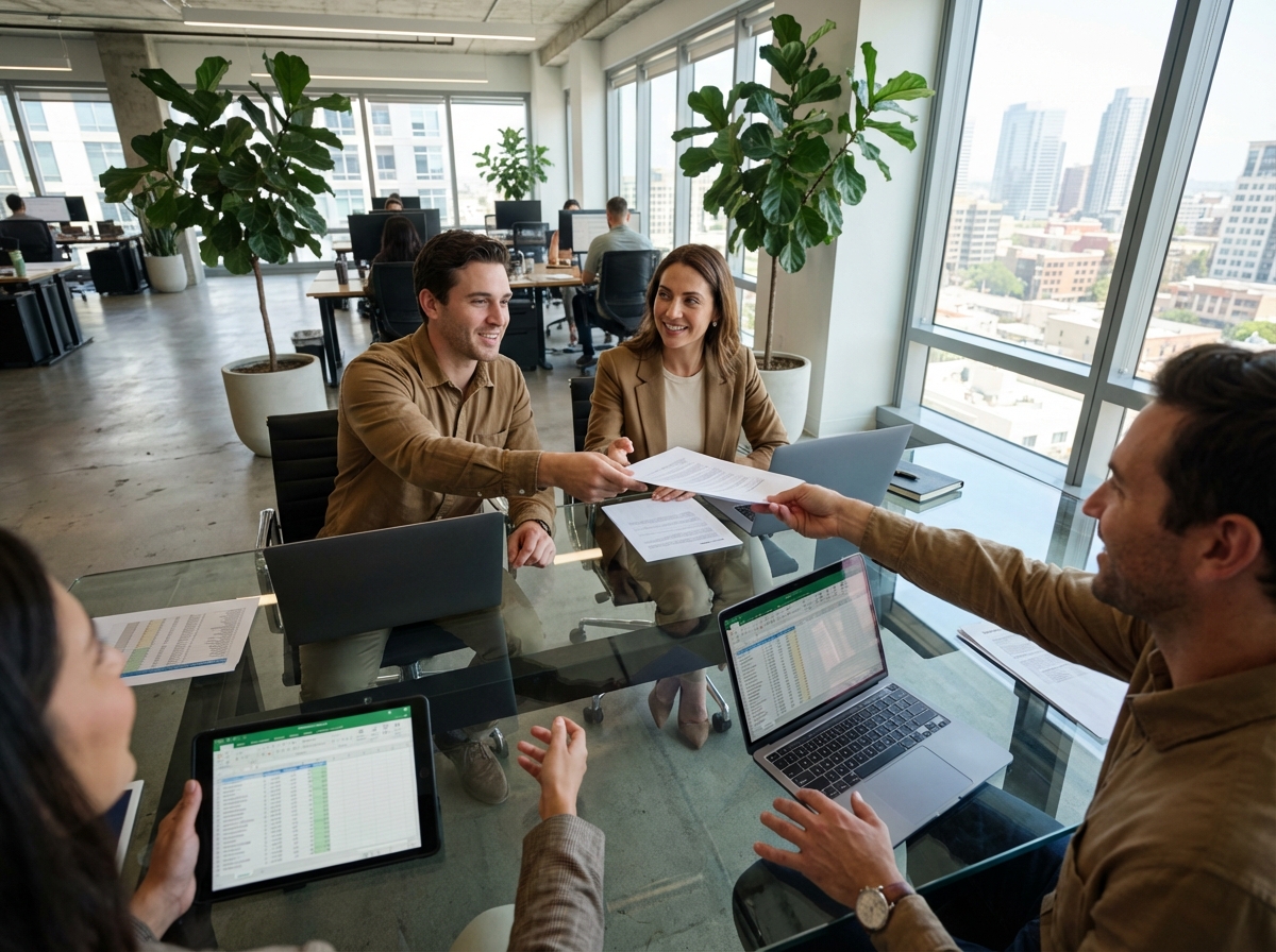 Groupe d experts comptables en discussion dans un bureau moderne