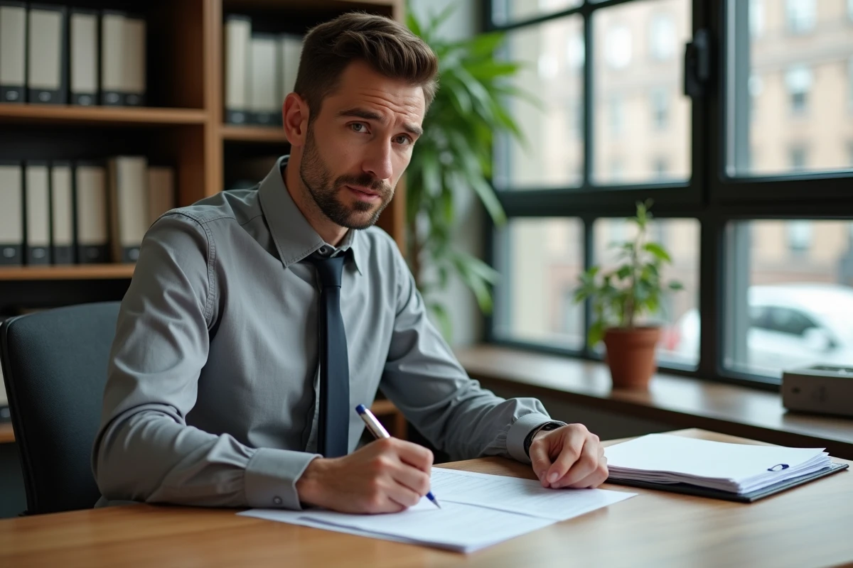 Employé remplissant un formulaire de déclaration de perte de clés dans un bureau des ressources humaines